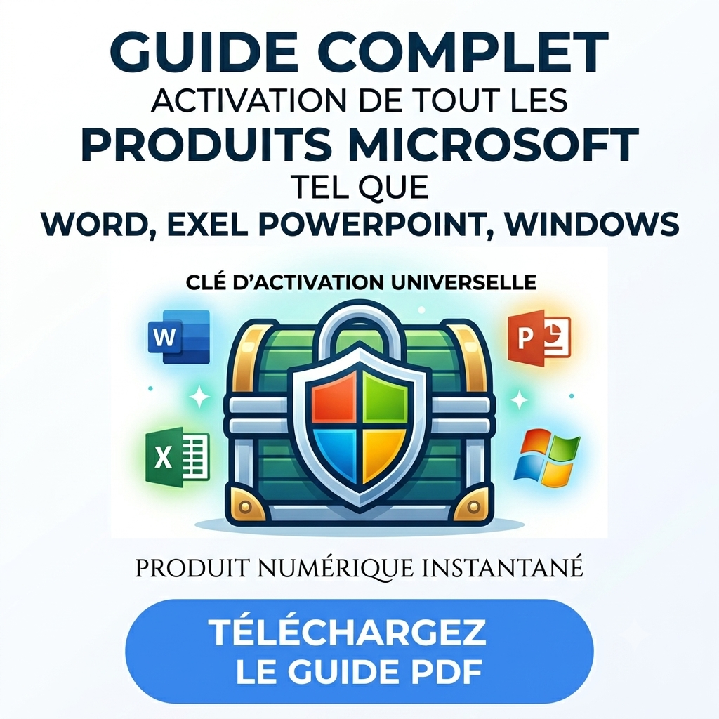 Activation de Word, Excel, PowerPoint ainsi que Windows.